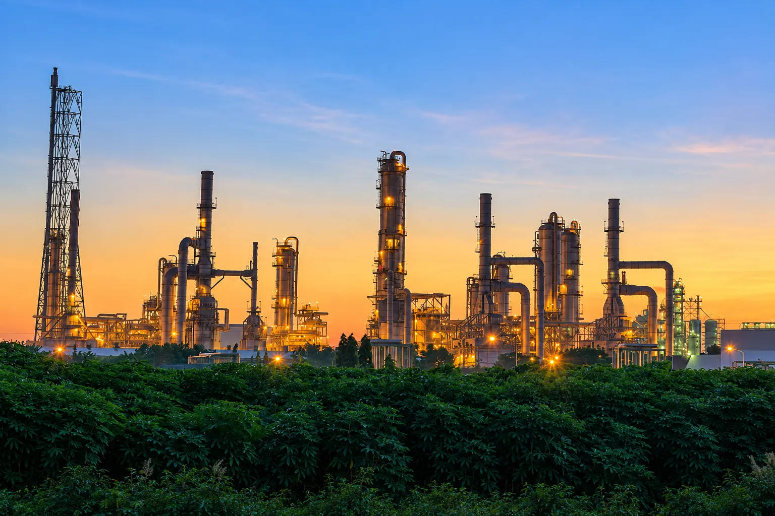 A biomass power plant at dusk