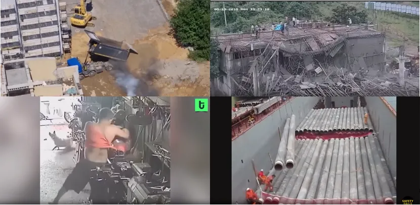 Four surveillance stills of hazardous incidents on industrial sites